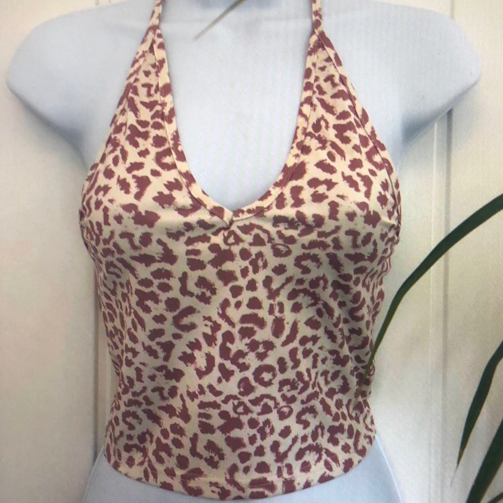 Cream Brown Leopard Print Fitted Tank Top